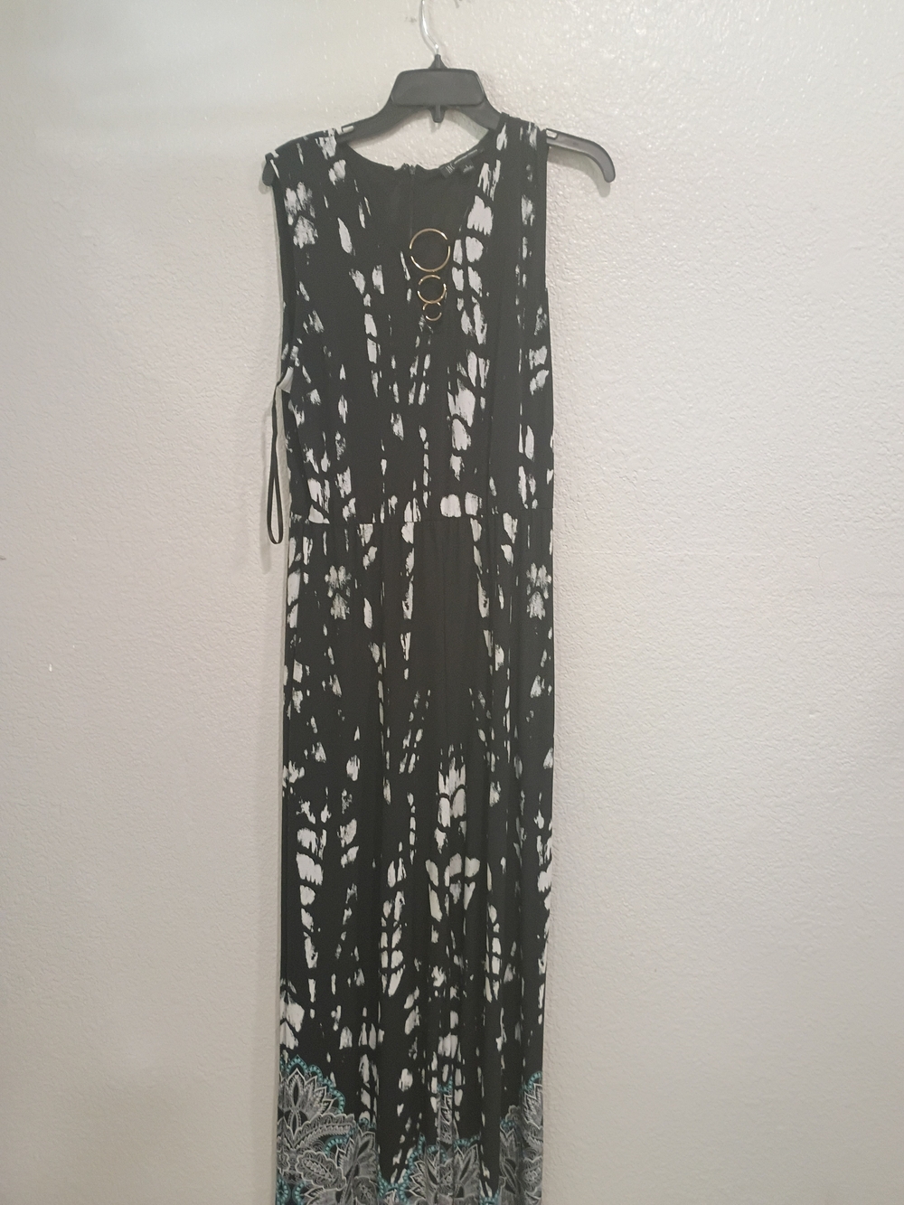 INC International Concepts Black and White Tie-Dye Maxi Dress with Border Detail